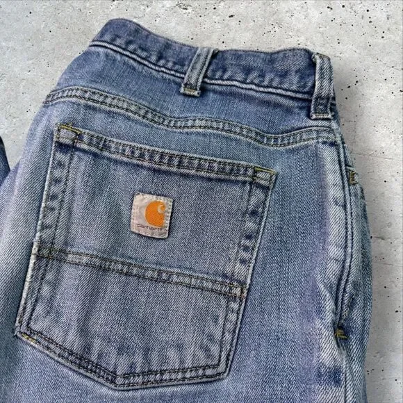 Carhartt Loose Fit Jeans Men’s 12 Tall Blue Denim Straight Workwear Distressed - Picture 4 of 10